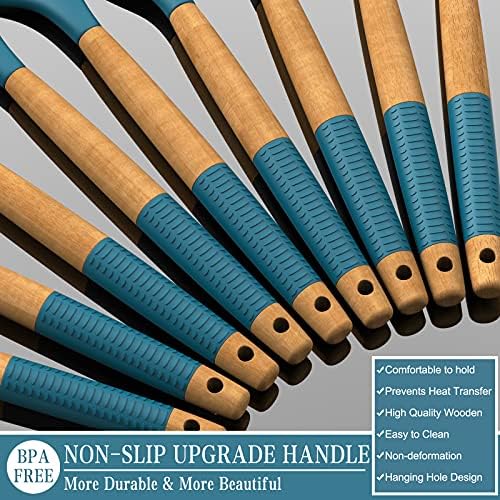 33 PCS Silicone Kitchen Utensils Set, Umite Chef Heat Resistant Cooking Utensils Set With Holder, Wooden Handle Kitchen Gadgets Tools Spatula for Nonstick Cookware