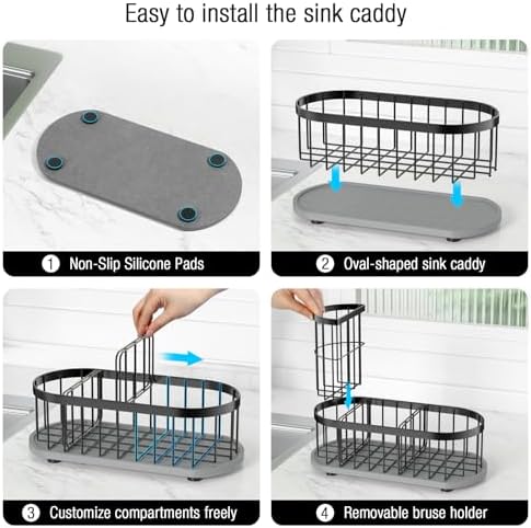 Sink Caddy with Stone Drying Mat, Sponge Holder & High Brush Holder