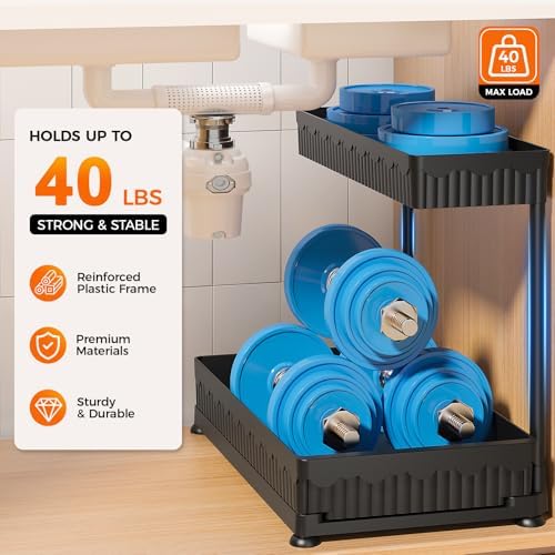 Sevenblue 3-Pack 2-Tier L-Shaped Under Sink Organizers with Sliding Drawers