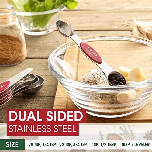 Spring Chef Stainless Steel 8 Magnetic Measuring Spoons Set, 2 Pack, Red
