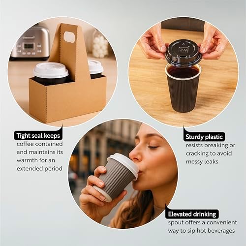 Restaurantware Coffee Cup Lids 25 Pack Fits 8, 12, 16, and 20 oz Coffee Cups Durable Spill-Proof Lid Secure Fit Design Disposable Round White Plastic Covers for Hot Beverages, Cafes and Office