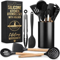 14 Pcs Black Kitchen Utensils Set with Holder for Nonstick Cookware