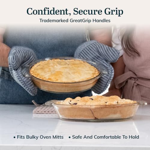 Libbey Baker’s Premium 2 Piece Glass Pie Plate, Stackable, Space Saving Casserole Dish Set with Lids, Glass Baking Dish Set for Fruit Pies, Quiches