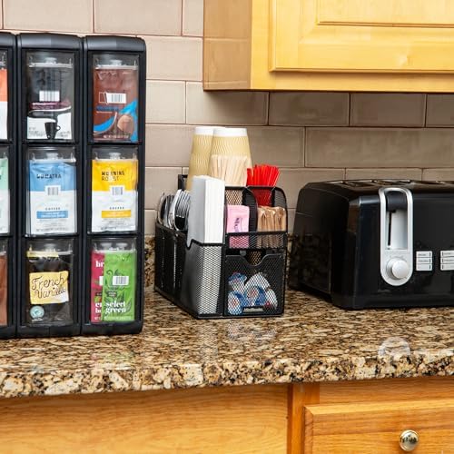 Mind Reader Countertop Organizer, Office Breakroom or Desktop Storage, 10-Compartment Caddy, Metal Mesh, Black