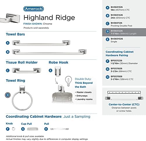 Amerock BH3601226 | Chrome Towel Ring | 7-7/16 inch (189 mm) Width Towel Holder | Highland Ridge | Hand Towel Holder for Bathroom Wall | Small Kitchen | Bath Accessories