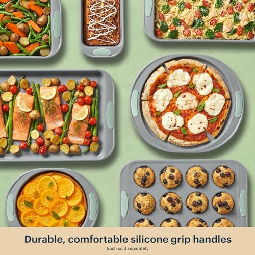 Pyrex 3-Piece Metal Cookie Sheet Bakeware Set with Heatsafe Handles, Sage