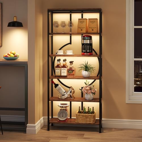 Tribesigns 70.9 Inch Industrial Bookshelf, 6-Tier Tall Etagere Bookcase with Open Shelves, Metal Decorative Book Shelf Storage Shelving Unit for Living Room and Home Office, Rustic Brown