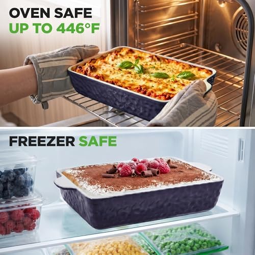 NutriChef 3-Piece Ceramic Casserole Dishes for Oven - Heavy Duty Rectangular Lasagna Baking Pans w/ Premium Nonstick Coating & Handles - PFOS, PTFE, PFOA Free - Microwave & Oven Safe, Royal Blue