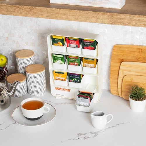 Mind Reader Tea Bag Organizer, Tea Station Organizer, Countertop Storage, Kitchen, Plastic, 10.25"L x 3.25"W x 13.75"H, White