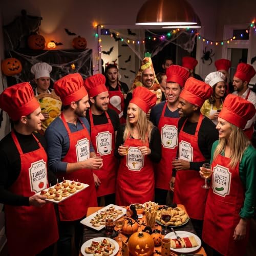Reallnaive 9 Sets Halloween Condiment Group Apron&Hat