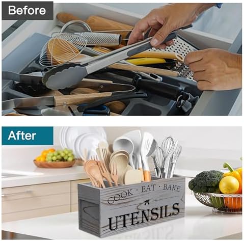 Suli Extra Large Utensil Holder Countertop for Kitchen Counter,Grey Grain