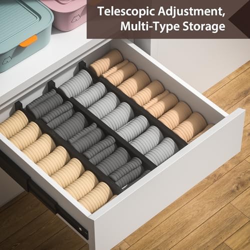 4 Pack Bamboo Drawer Dividers 17-22" Adjustable Kitchen Organizer, Black