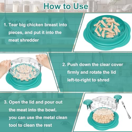 Chicken Shredder Tool Twist Large Meat Shredder with Brush&Fork, Teal