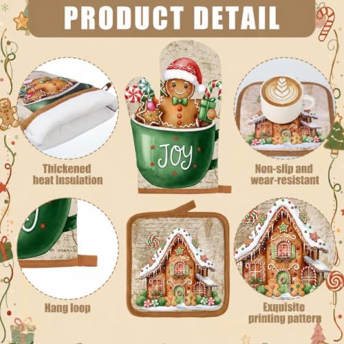 Fanfanwin 10 Pcs Christmas Gingerbread Man Kitchen Decor and Accessories Set Kitchen Towels Pot Holders Oven Mitts and Rugs for Baking Cooking BBQ Mom Housewarming Gifts