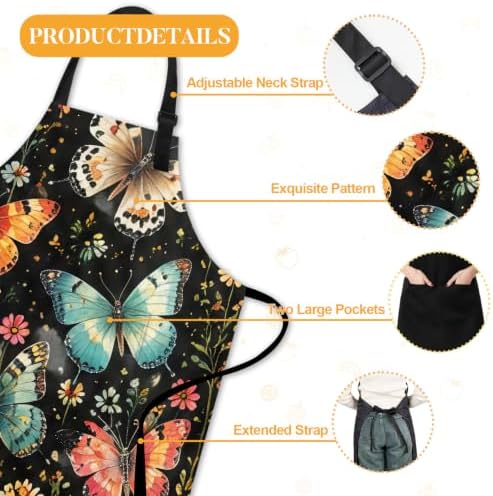 Adjustable Bib Apron with 2 Pockets for Cooking and Baking