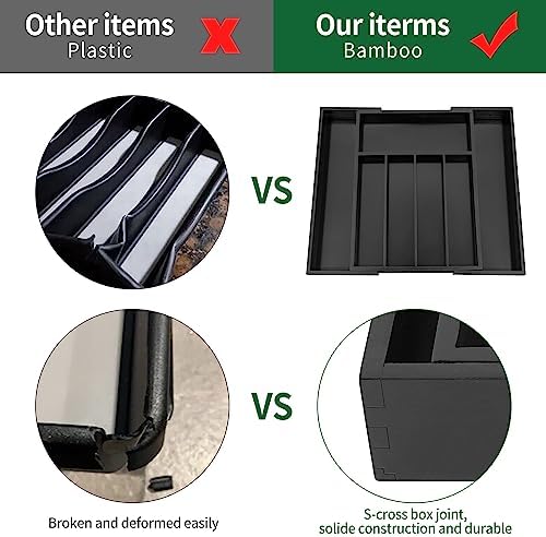 Utoplike Bamboo Silverware Drawer Organizer, Black Kitchen Utensils Tray