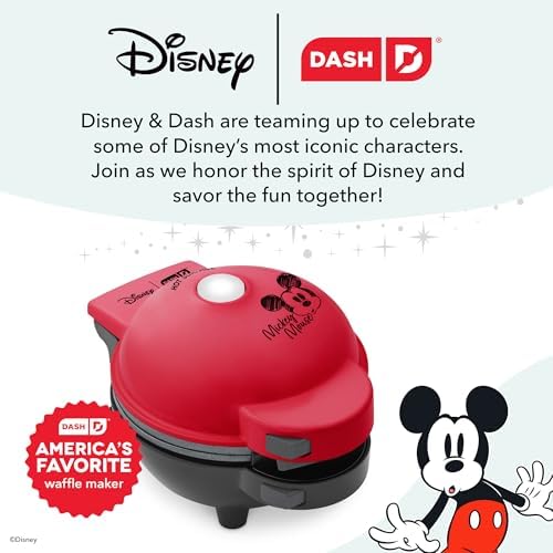 Disney | Dash Mickey MultiMaker Mini Waffle Maker, Ceramic Nonstick, Red