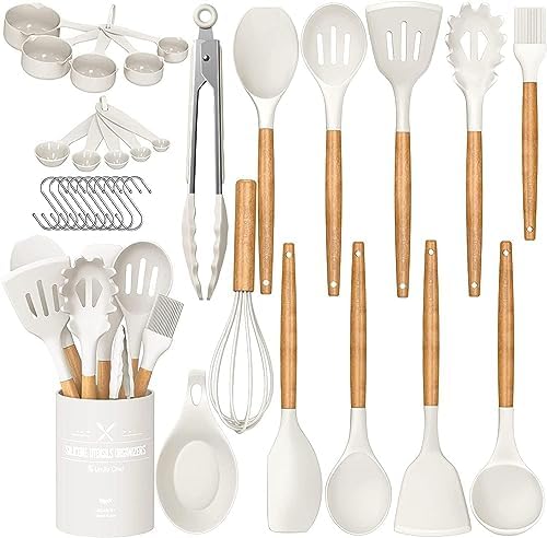 Umite Chef Kitchen Cooking Utensils Set, Cream White, 33 pcs