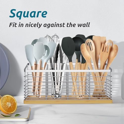 Suli Extra Large Kitchen Utensil Holder, 4 Compartments, Slivery