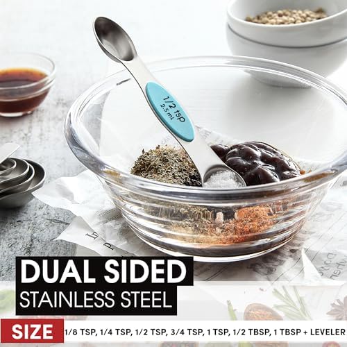 Spring Chef Stainless Steel Magnetic Measuring Spoons Set of 8, Aqua Sky