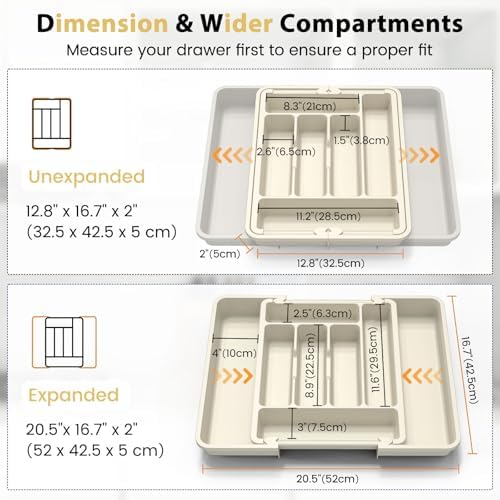 Caperci Large Silverware Organizer Tray for Kitchen Drawer Utensils Thicker