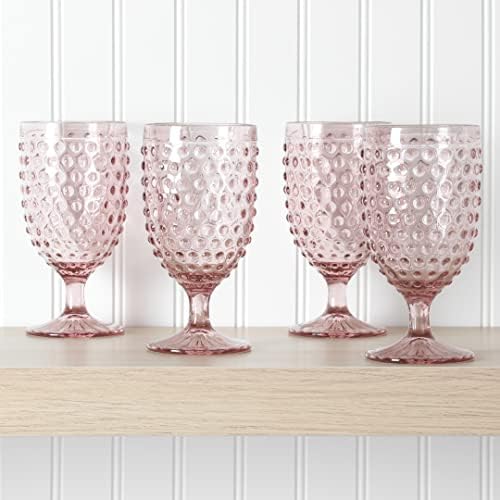 Martha Stewart Chauncey 4-Pack 14.2 oz Hobnail Handmade Glass Goblet - Pink