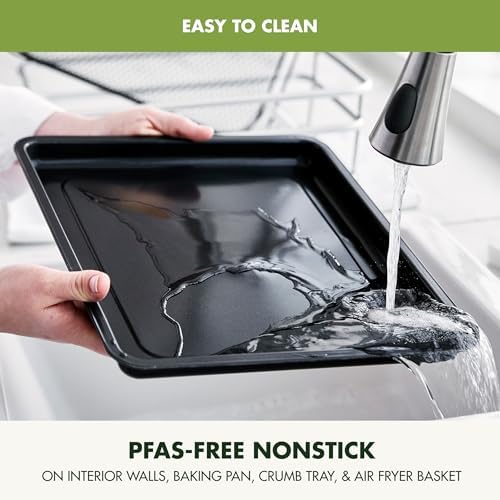 GreenPan Bistro Stainless Steel 9-in-1 Air Fry Oven, Nonstick Baking Pan, Stainless Steel Rack, and Basket, Fast Heating, Multifunction Presets, Cool-Touch Handle, PFAS-Free, Easy Cleanup Crumb Tray
