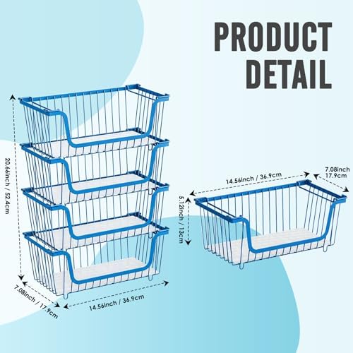 4 Pcs Stackable Wire Baskets for Pantry Organizers and Storage,blue,