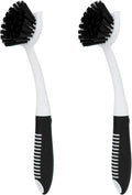 Dish Brush with Handle, 2 Pack Scrub Brushes with Built-in Scraper by HileSwan