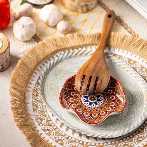 Miamolo Ceramic Spoon Rest for Kitchen Counter, Cooking Spoon Holder, Boho