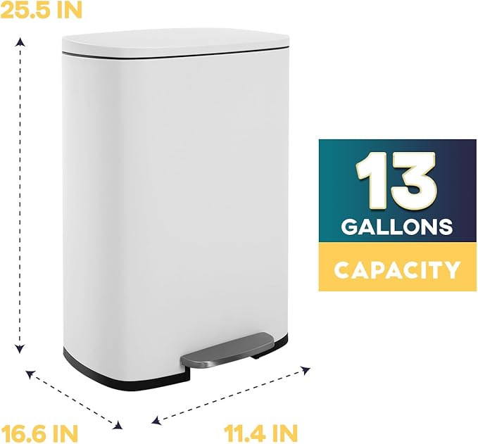 FDW | 13 Gallon Trash Can with Lid | White | Fingerprint-Proof | Made of - Image 7