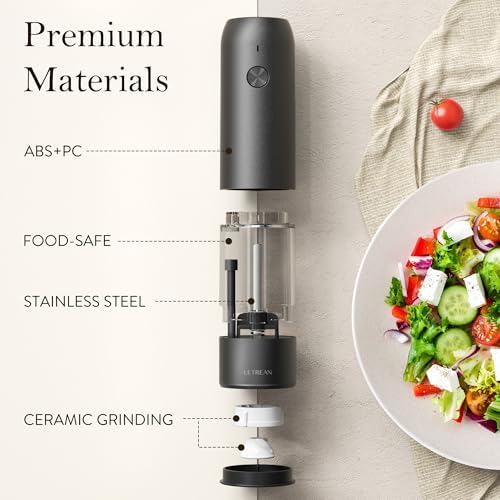 Ultrean Electric Salt and Pepper Grinder Set, Rechargeable,Gray