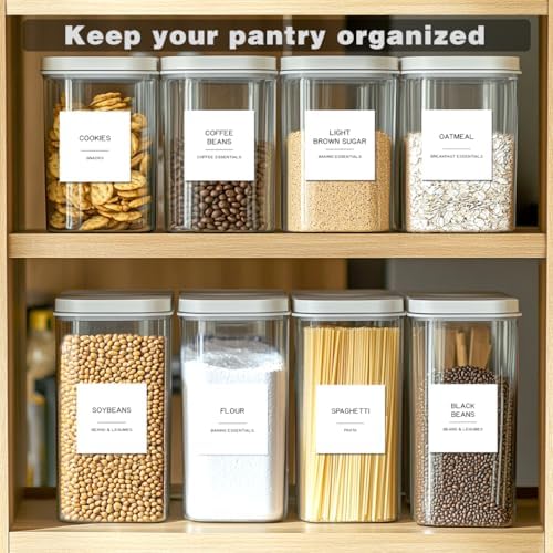 288 Pantry Labels for Food Containers, Preprinted Minimalist Waterproof Stickers for Organizing Storage Bins, Jars and Kitchen