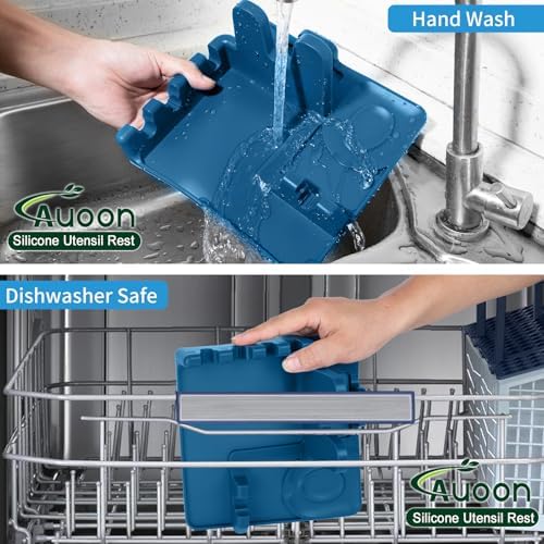 AUOON Silicone Utensil Rest with Lid Holder, Large, Fog Blue