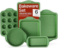 BAKKEN Kitchen Baking Pan Set - Nonstick Green Marble Coating, Carbon Steel Bakeware Sets with Green Silicone Handles, Kitchen Essentials, PFOA, PFOS, PTFE Free, Oven Safe (Up To 450° F), Set of 6