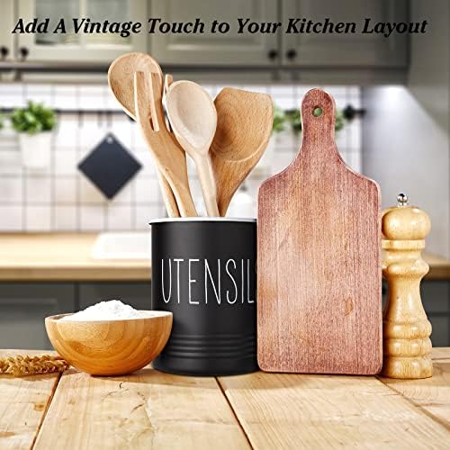 Bivvclaz Kitchen Utensil Holder, 6.7" Utensil Holder for Kitchen Counter, Cooking Utensil Crock with Cork Bottom, Modern Farmhouse Decor, Countertop Utensil Storage Organizer Caddy, Black