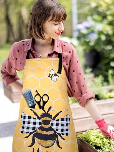 Bencailor 6 Pcs Sunflower Bee Aprons for Women with Pockets, Waterproof