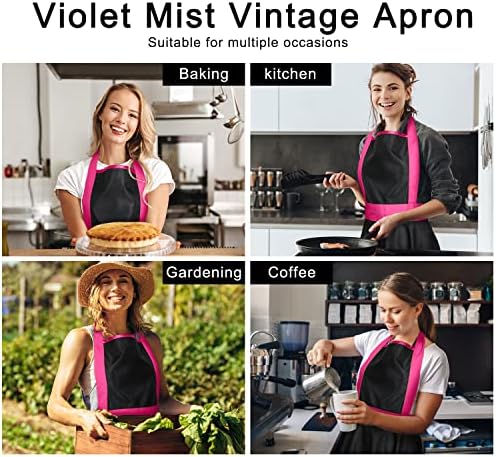 Violet Mist Retro Aprons for Women - Sexy Vintage Black Rose Pink 50s Apron for Halloween, Christmas, Cooking, Kitchen, Housewife, Waitress, Mother's Gift