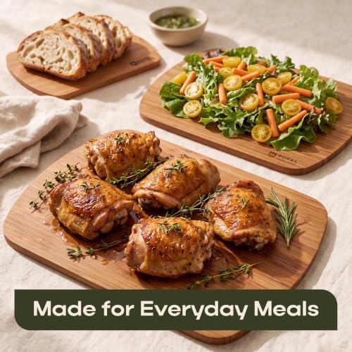 ROYAL CRAFT WOOD Wooden Cutting Boards for Kitchen Meal Prep & Serving - Bamboo Wood Serving Board Set with Deep Juice Groove Side Handles - Charcuterie & Chopping Butcher Block for Meat