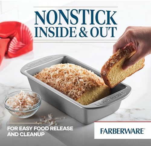 Farberware Nonstick Bakeware Bread and Meat Loaf Pan Set for Baking, Gray