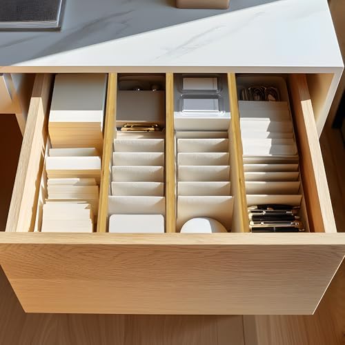VaeFae 6 Pack Bamboo Drawer Dividers, 4" High Adjustable 16.6" - 21.8" Clothes Drawer Organizers, Expandable Separators for Bedroom/Bathroom/Kitchen/Office Storage