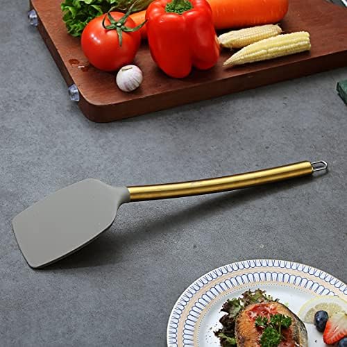 Berglander Non-stick Silicone Solid Turner, Titanium Gold Plating handle, Barbecue Spatula for Cooking, Dishwasher Safe, Easy to Clean