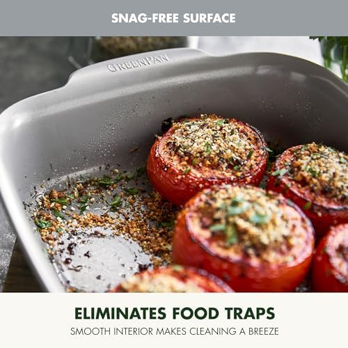 GreenPan Premiere Ovenware Healthy Ceramic Nonstick 8" Square Cake Baking Pan, Cast Aluminum Bakeware, Warp-Free, Oven and Broiler safe to 600F, Dishwasher Safe, PFAS-Free, Gray