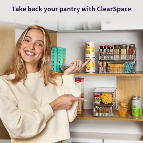 ClearSpace Pantry Organizer Storage Bin with Divider & Lid, 2 Pack