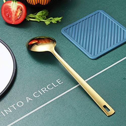 Berglander Gold Cooking Spoon, Stainless Steel Solid Serving Spoon Titanium Gold Plating, Basting Kitchen Spoon For Cooking, Dishwasher Safe, Easy to Clean