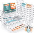 23 PCS Plastic Drawer Organizers Set, 4 Size Desk Drawer Organizer Trays