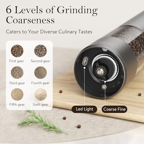 Ultrean Electric Salt and Pepper Grinder Set, Rechargeable,Gray