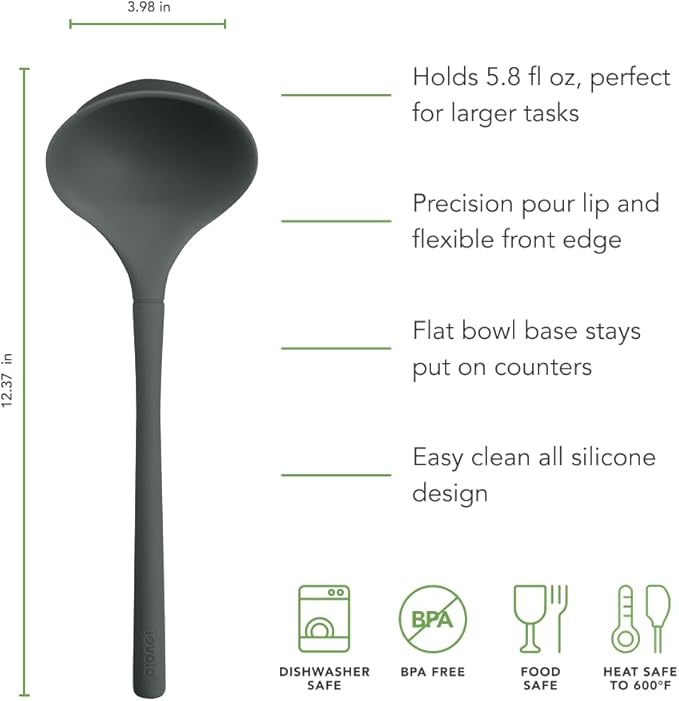 Tovolo Flex Core Silicone Ladle BPA Free Charcoal Gray Deep Silicone Soup Ladle - Image 5