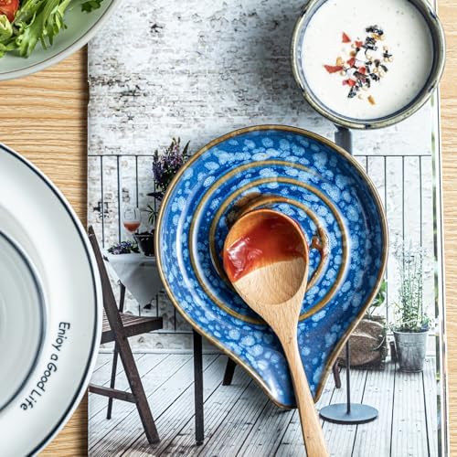 LAUCHUH Spoon Holder for Stove Top, Ceramic Spoon Rest for Kitchen Counter