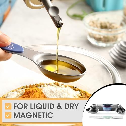 Spring Chef Stainless Steel 8 Magnetic Measuring Spoons Set, Winter Frost